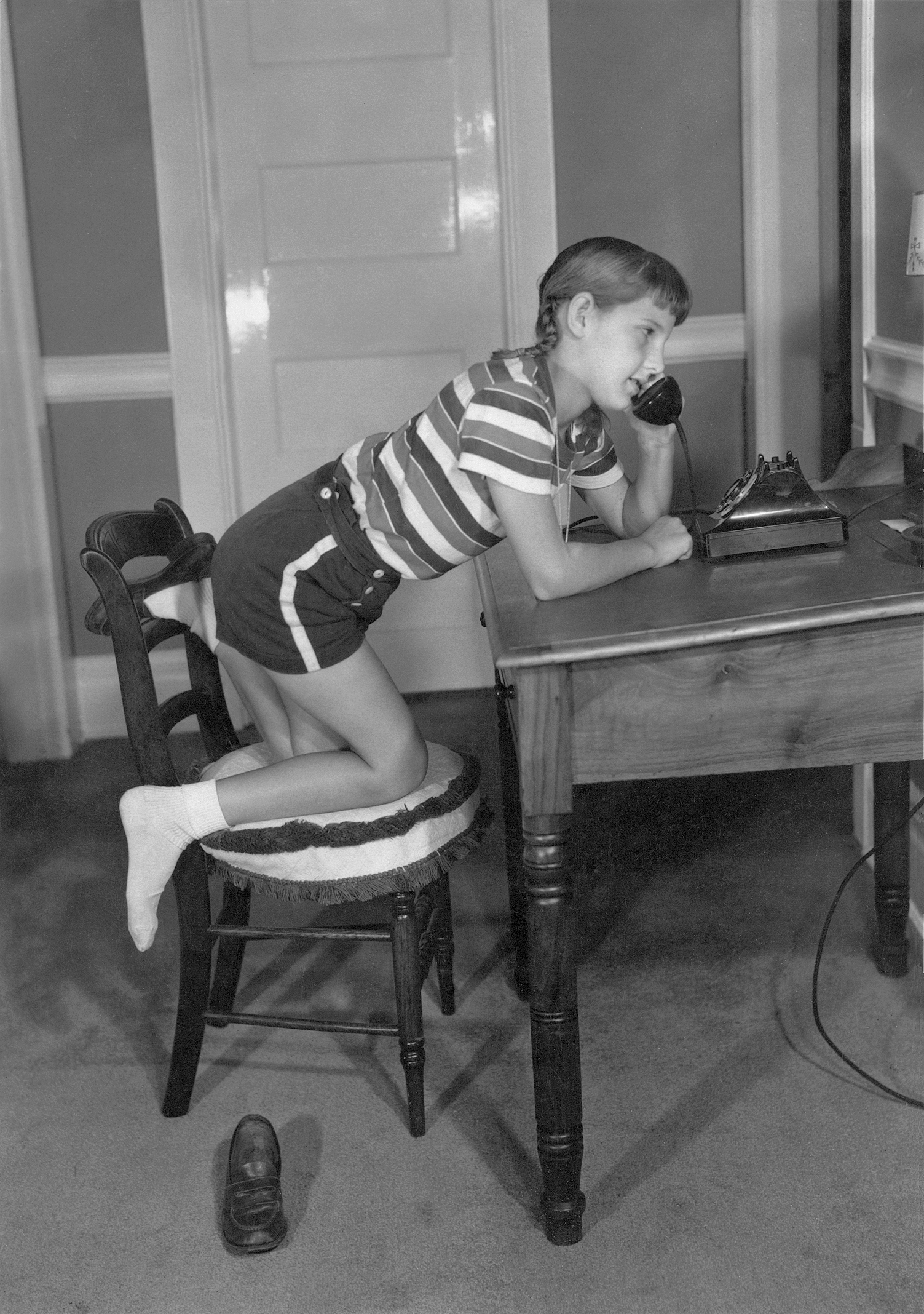 Susan on phone, Aug. 1950