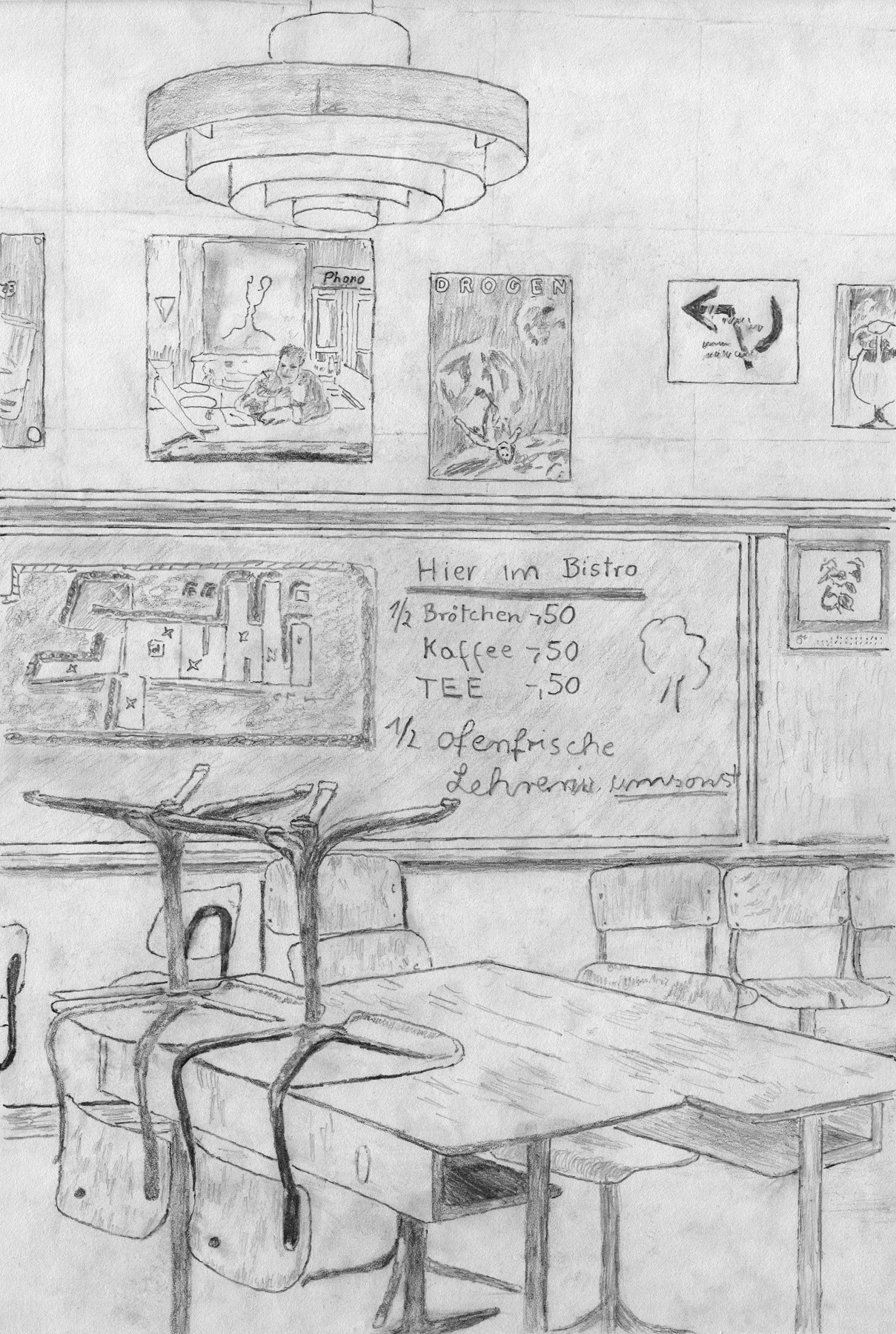  Schule an der Lothringer Strasse, Schulcaf im Mittelbau, 1989