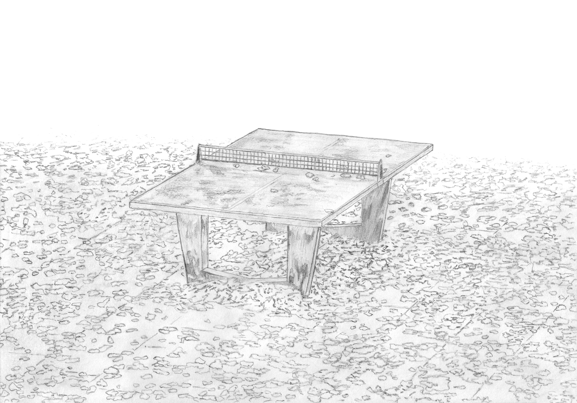 Schulhof, Pausenhof, Tischtennisplatte auf Pausenhof, 1989