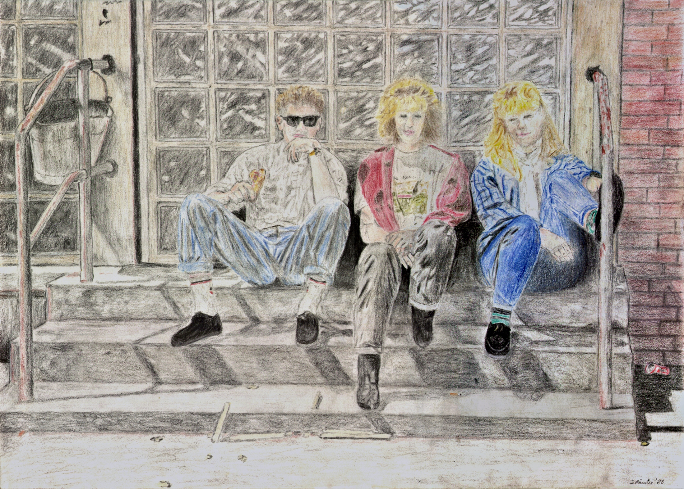 Schulhof, Pausenhof, Turnhallentreppe, Schule an der Lothringer Strasse, 1989