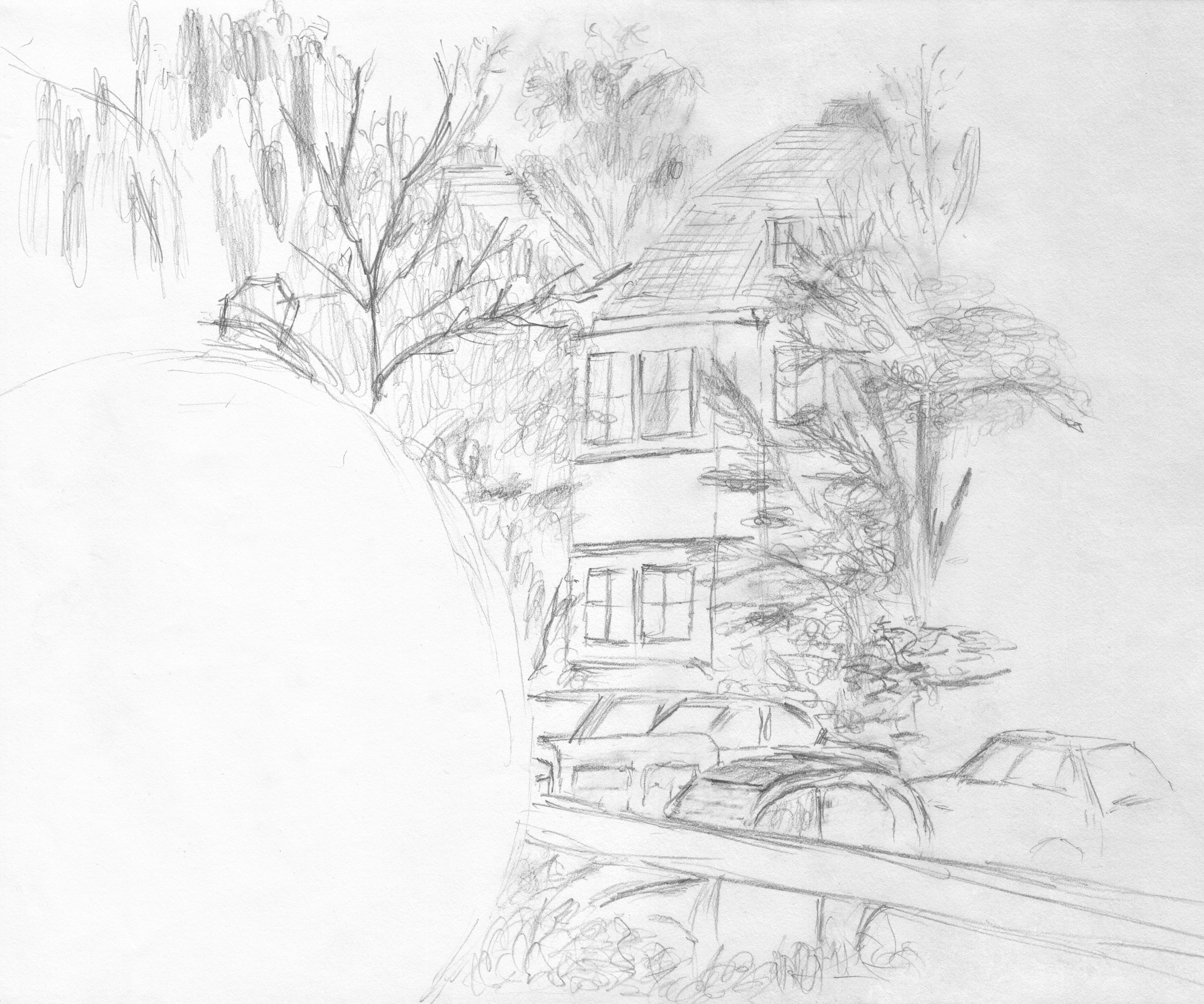 Zeichnung -  Blick aus dem Balkonfenster, Georg-Groening-Strasse 78, Bremen