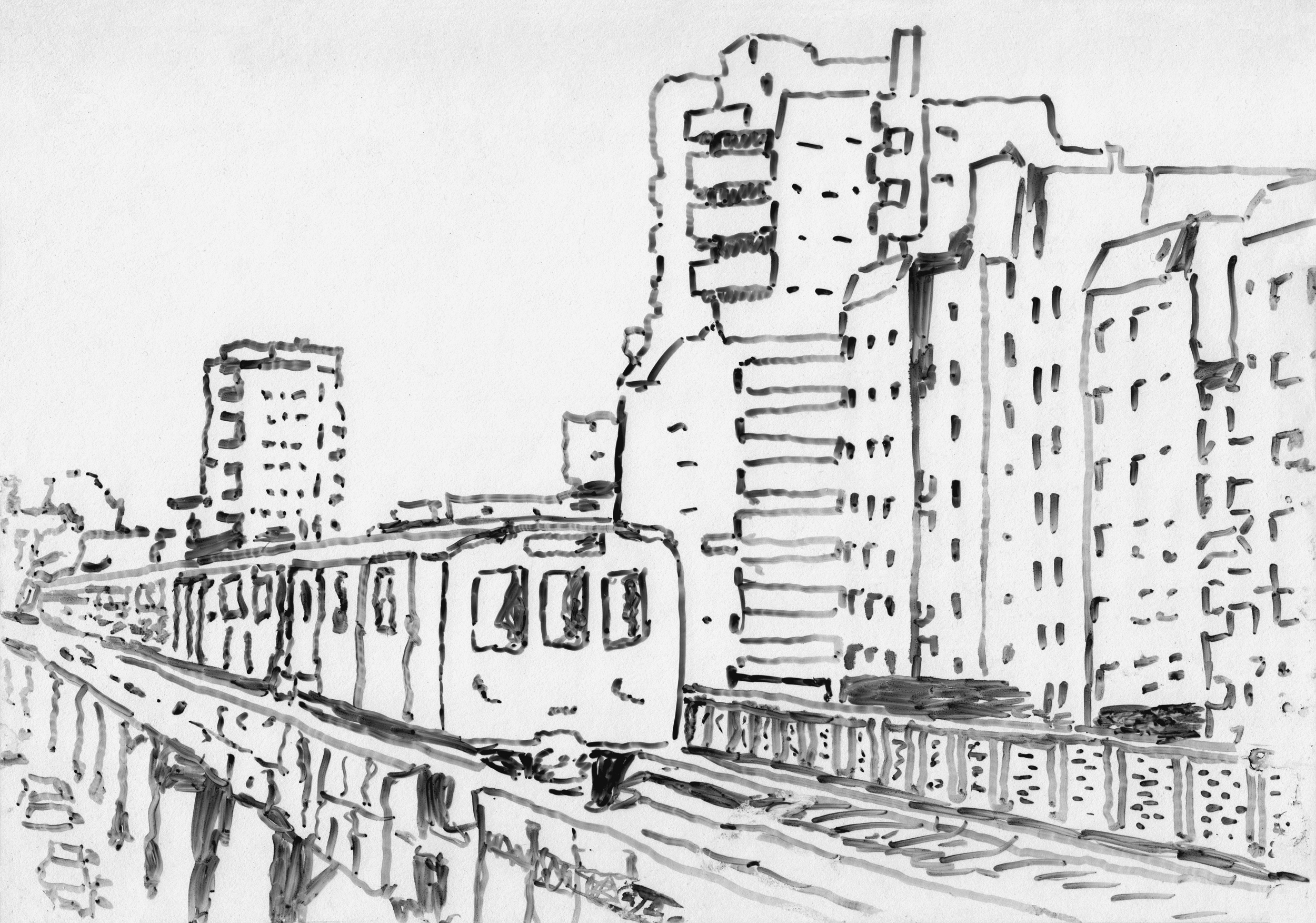 Berlin 1989, Zeichnung Hochbahn am Bhf Prinzenstrasse